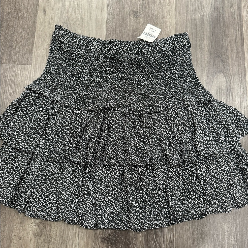Black and White Tiered Skater Mini Skirt